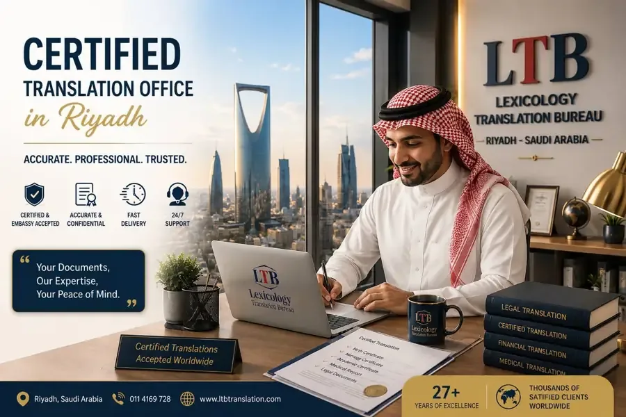 Certified translation review at Lexicology Translation Bureau in Riyadh