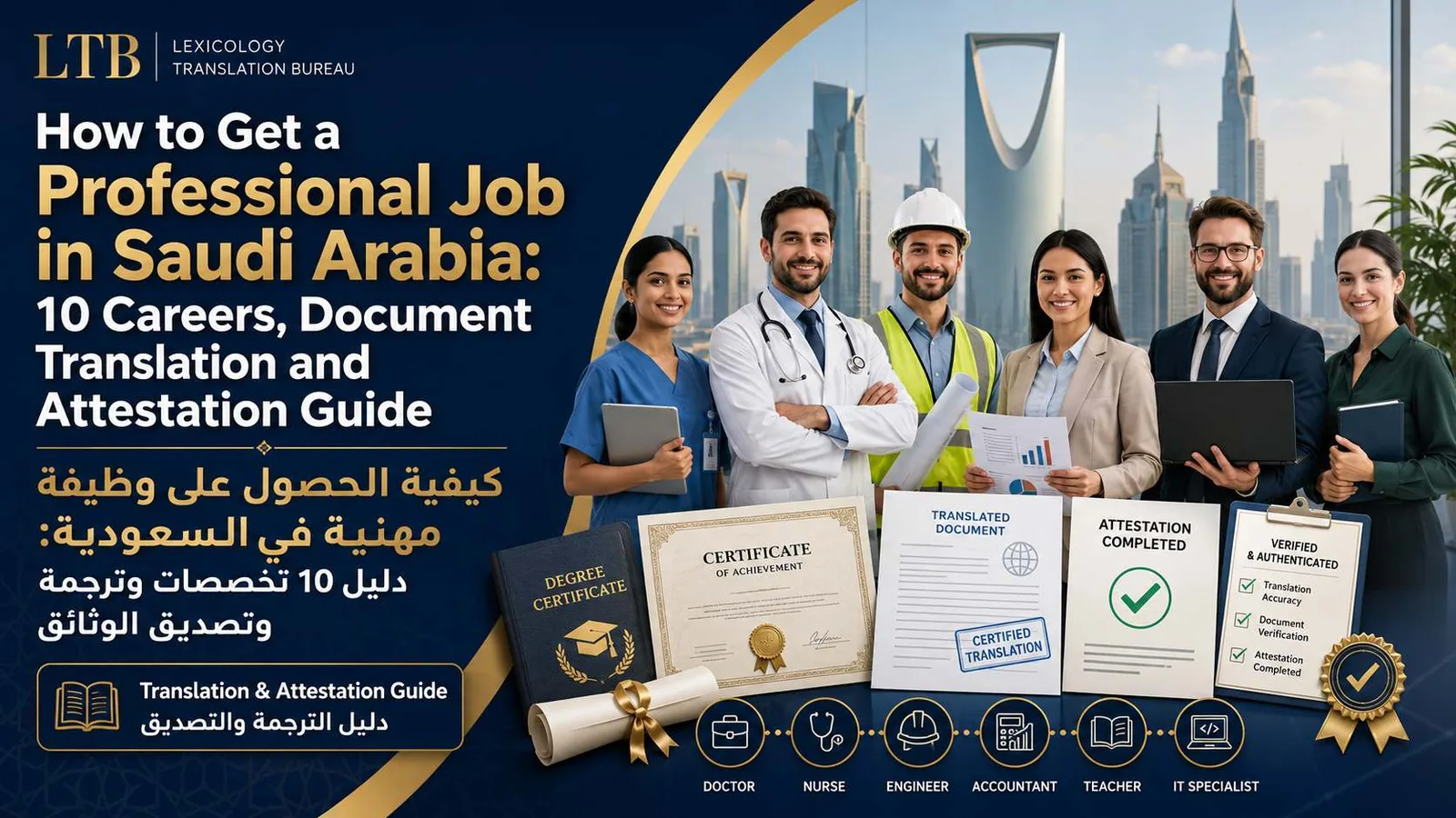 Foreign professionals preparing translated and attested documents for employment in Saudi Arabia