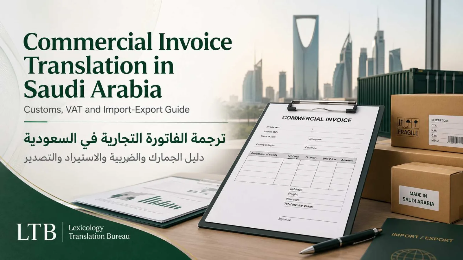 Commercial invoice translation in Saudi Arabia for customs, VAT and import-export documentation