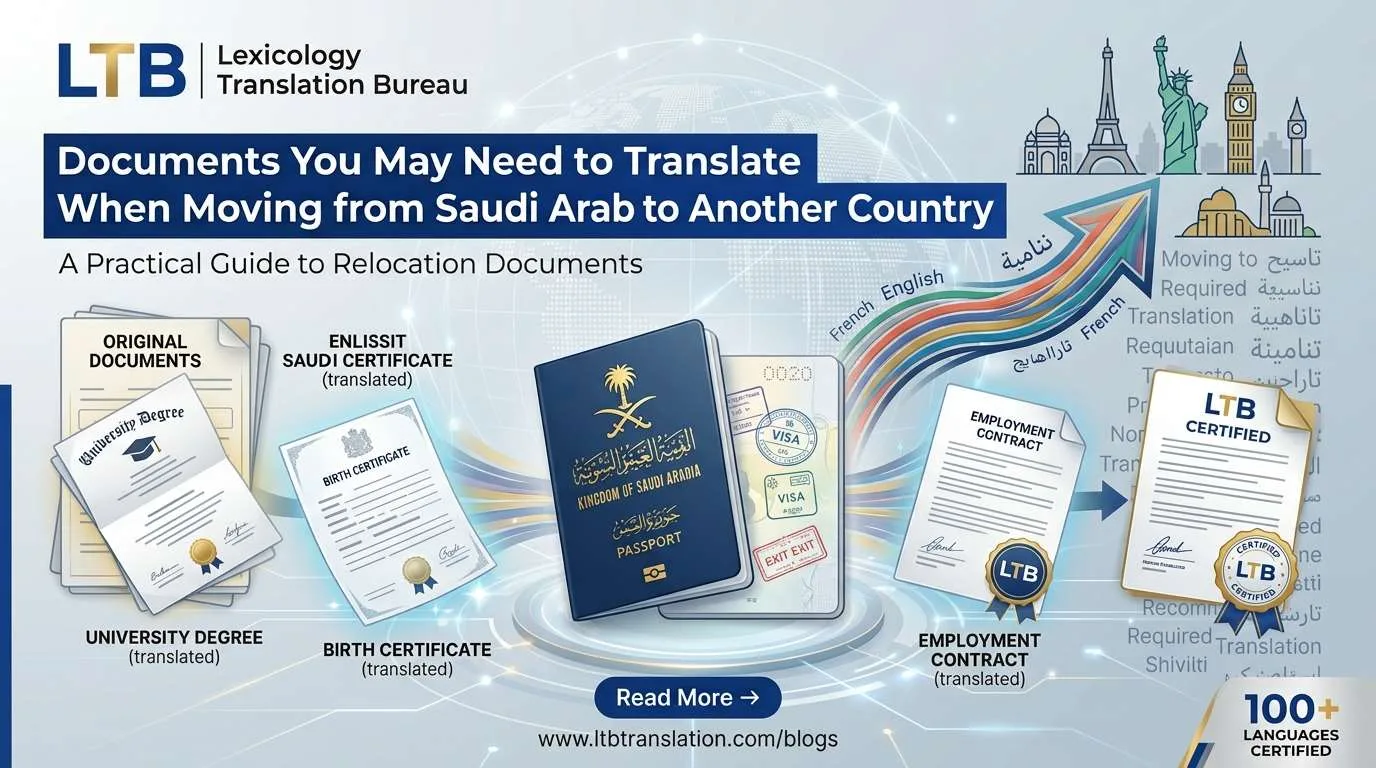Documents that may need certified translation when moving from Saudi Arabia to another country