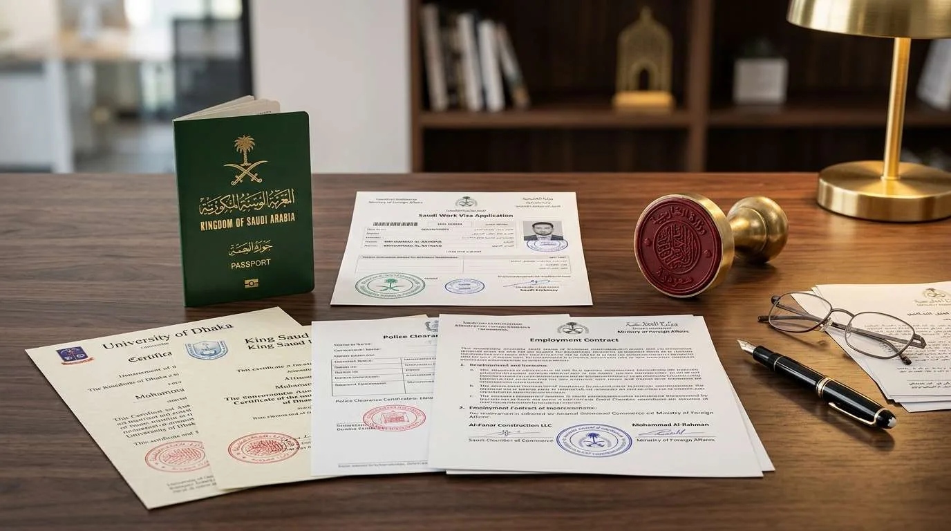 Saudi Arabia work visa documents, translation and attestation guide 2026