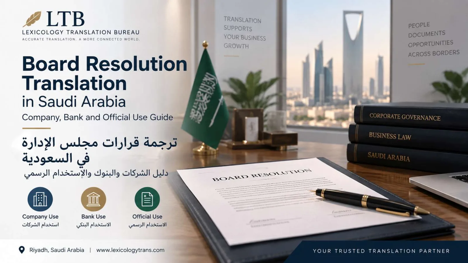 Board resolution translation in Saudi Arabia for corporate and official use