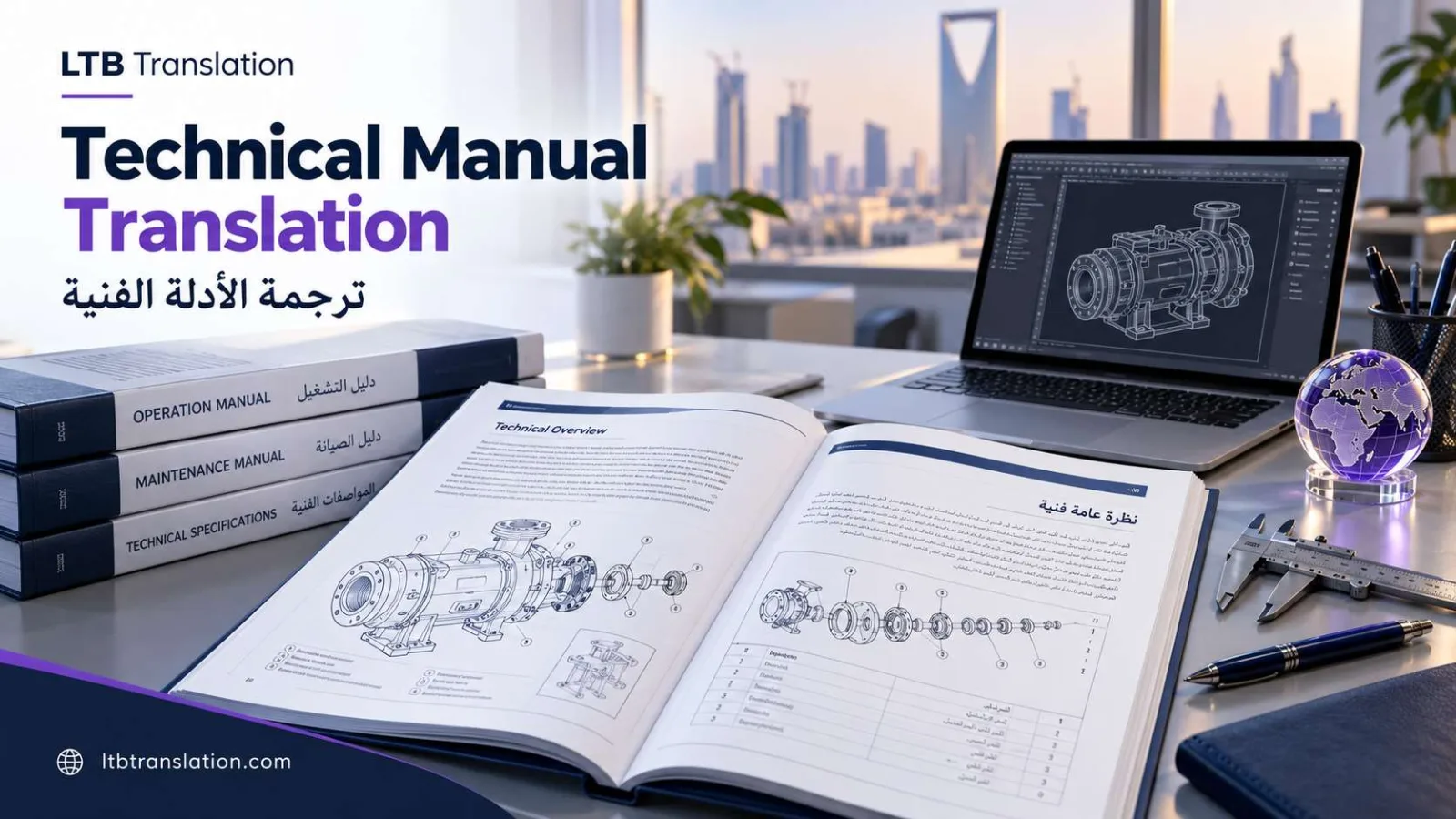 Technical manual with equipment diagrams and Arabic-English documentation