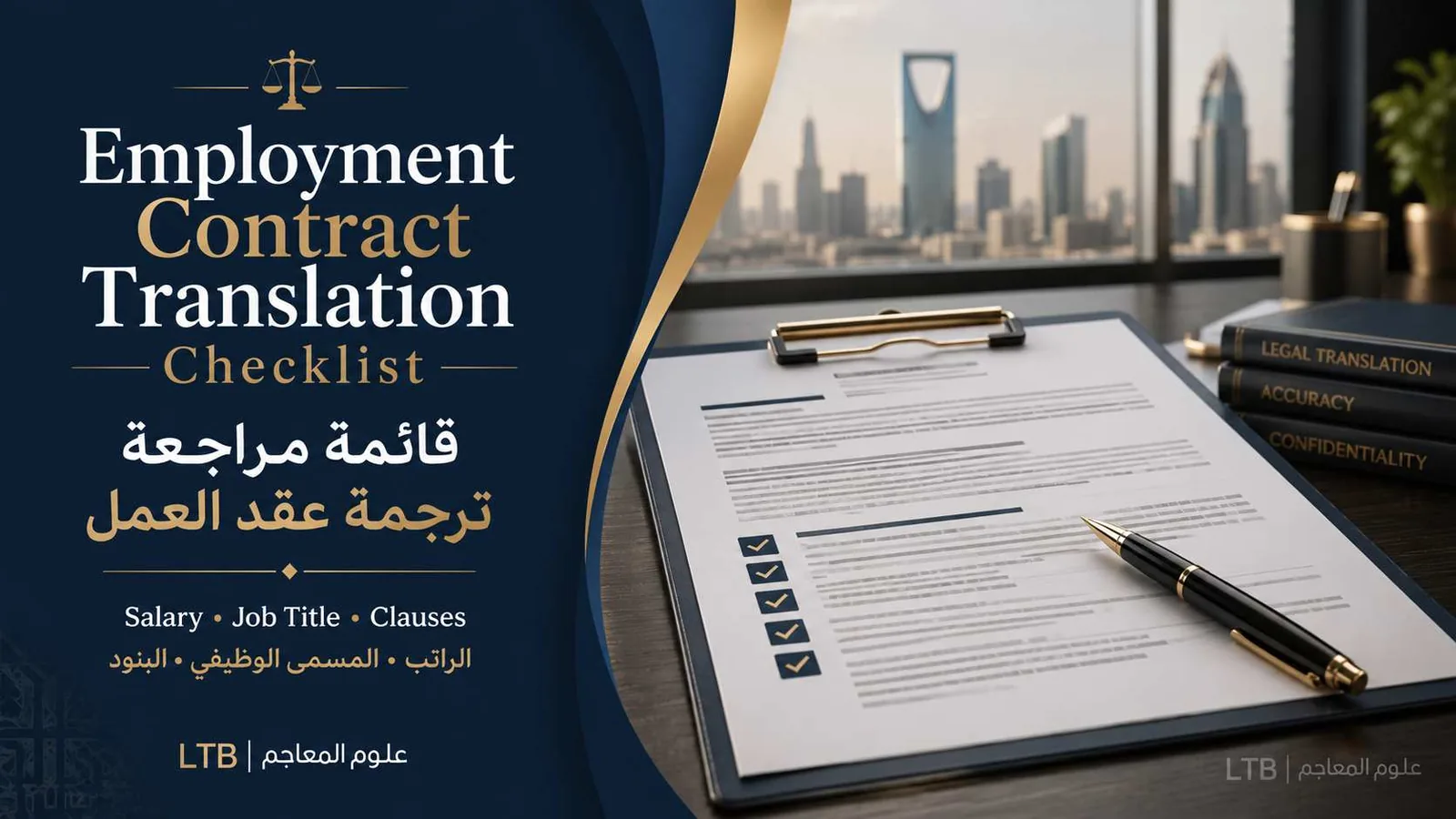 قائمة مراجعة ترجمة عقد العمل للتحقق من الراتب والمسمى الوظيفي والتواريخ والبنود في السعودية