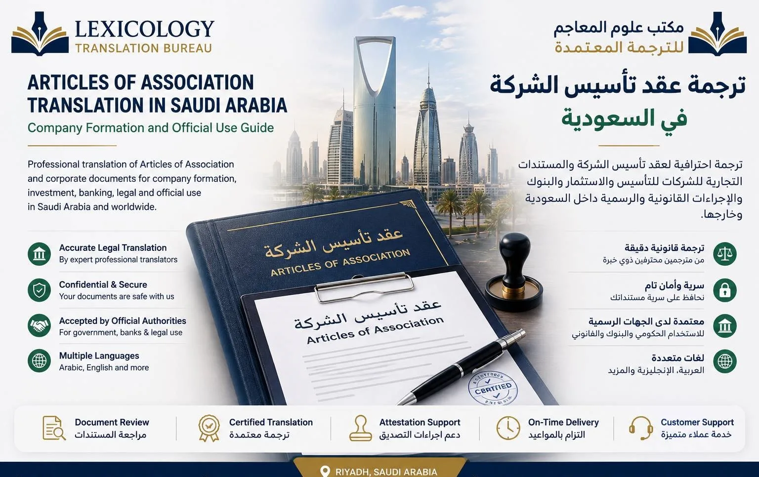 ترجمة عقد تأسيس الشركة في السعودية ومراجعة مستندات تأسيس الشركات